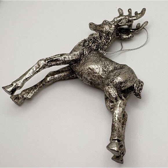 Vintage Silver Tone Prancing Reindeer Christmas Tree Ornament Standing Deer - Picture 7 of 8